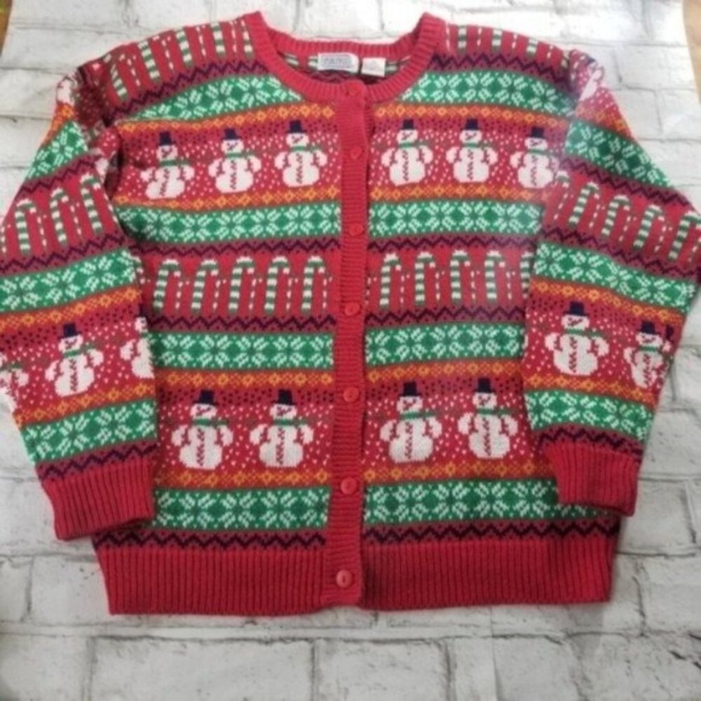 Vintage Ashley Women's Long-Sleeved Button-down Sweater Cardigan Size M Snowman